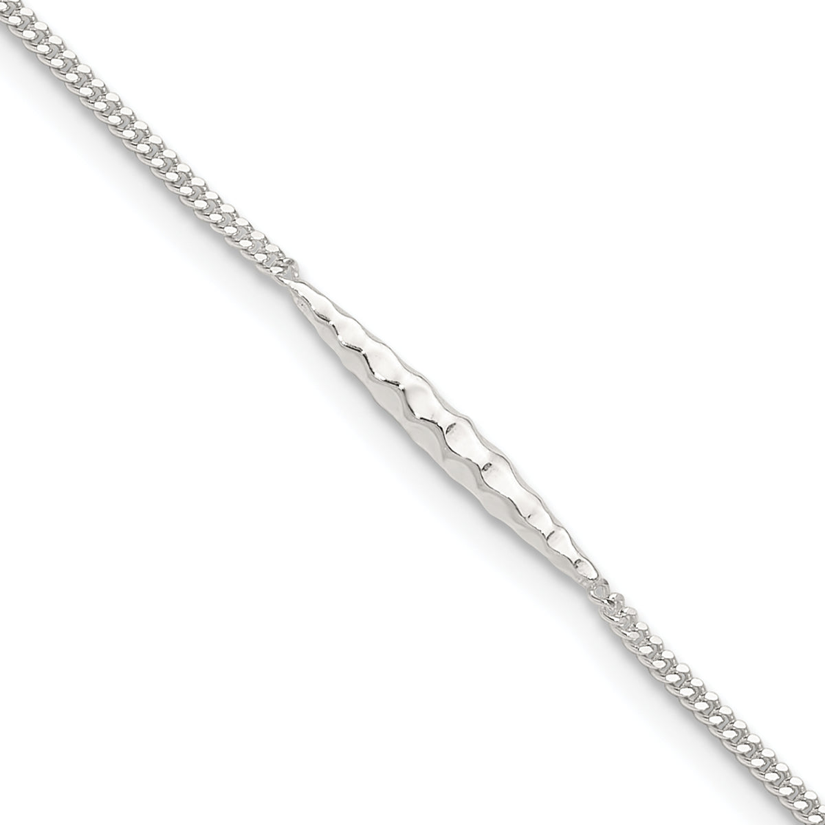 Sterling Silver 9in Plus 1 in Ext. Textured Bar Anklet