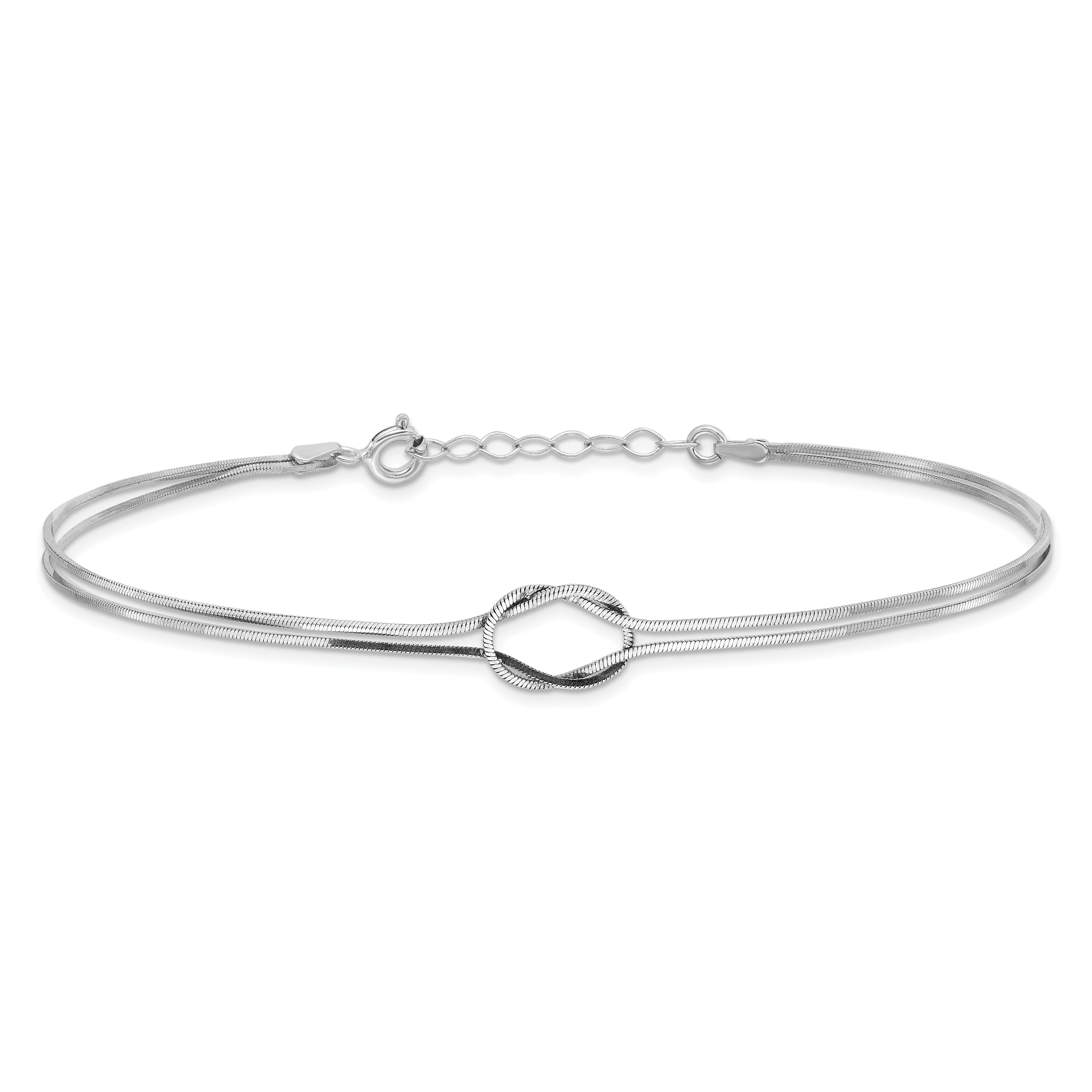 Sterling Silver RH-plated Fancy Loop 9in Plus 1in ext Anklet