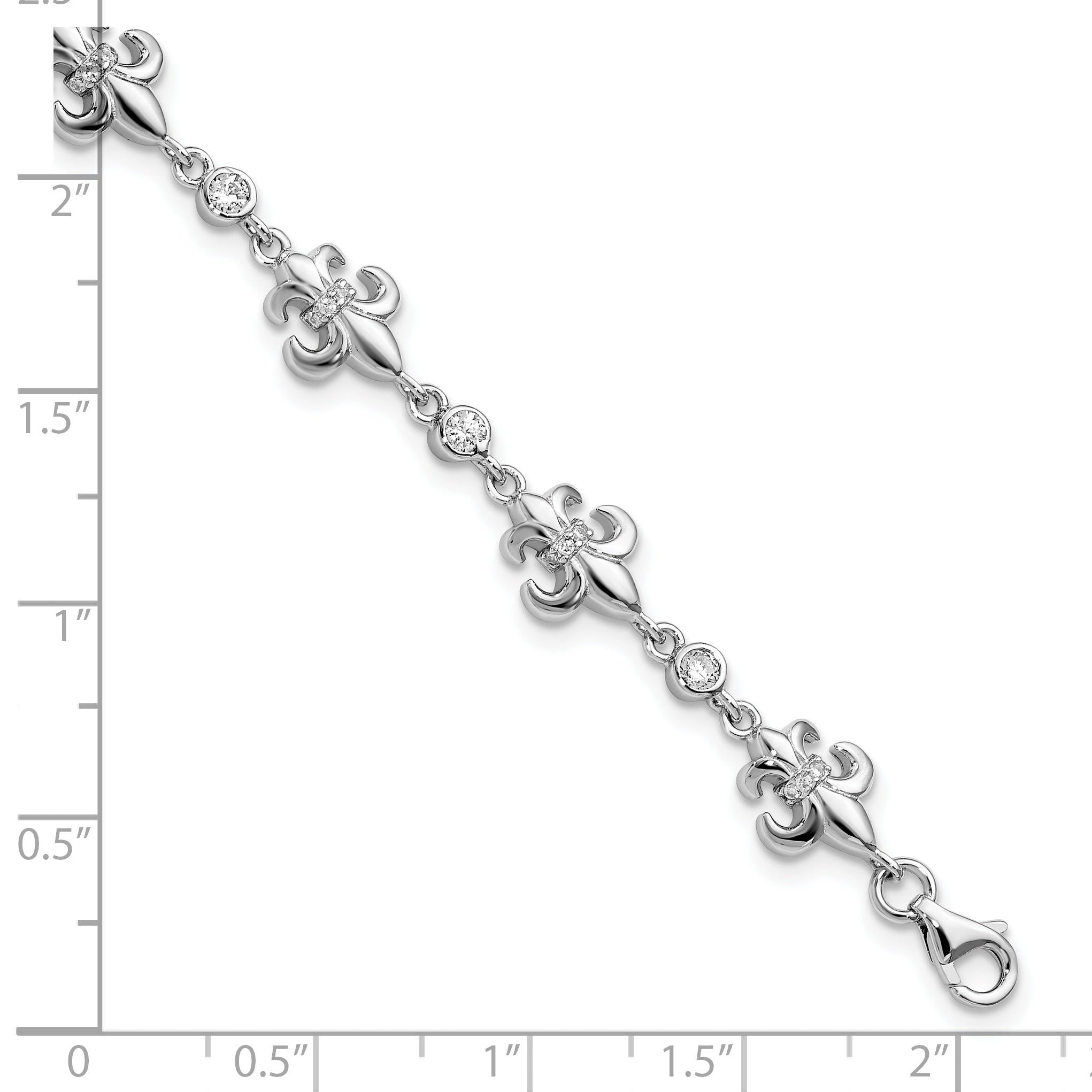 Sterling Silver Rhodium-plated CZ Fleur de Lis w/ 1in ext. Bracelet