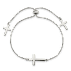 Sterling Silver Polished Cross Adjustable Bracelet