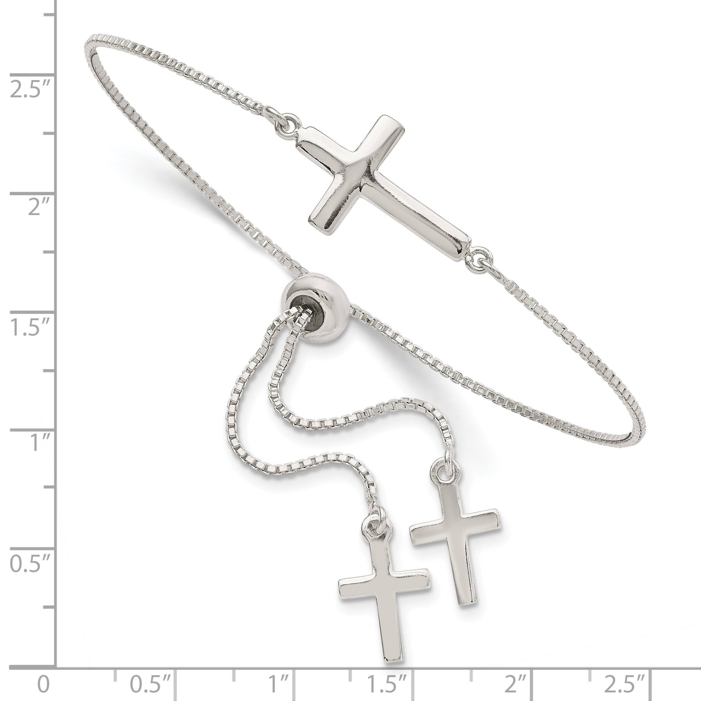 Sterling Silver Polished Cross Adjustable Bracelet