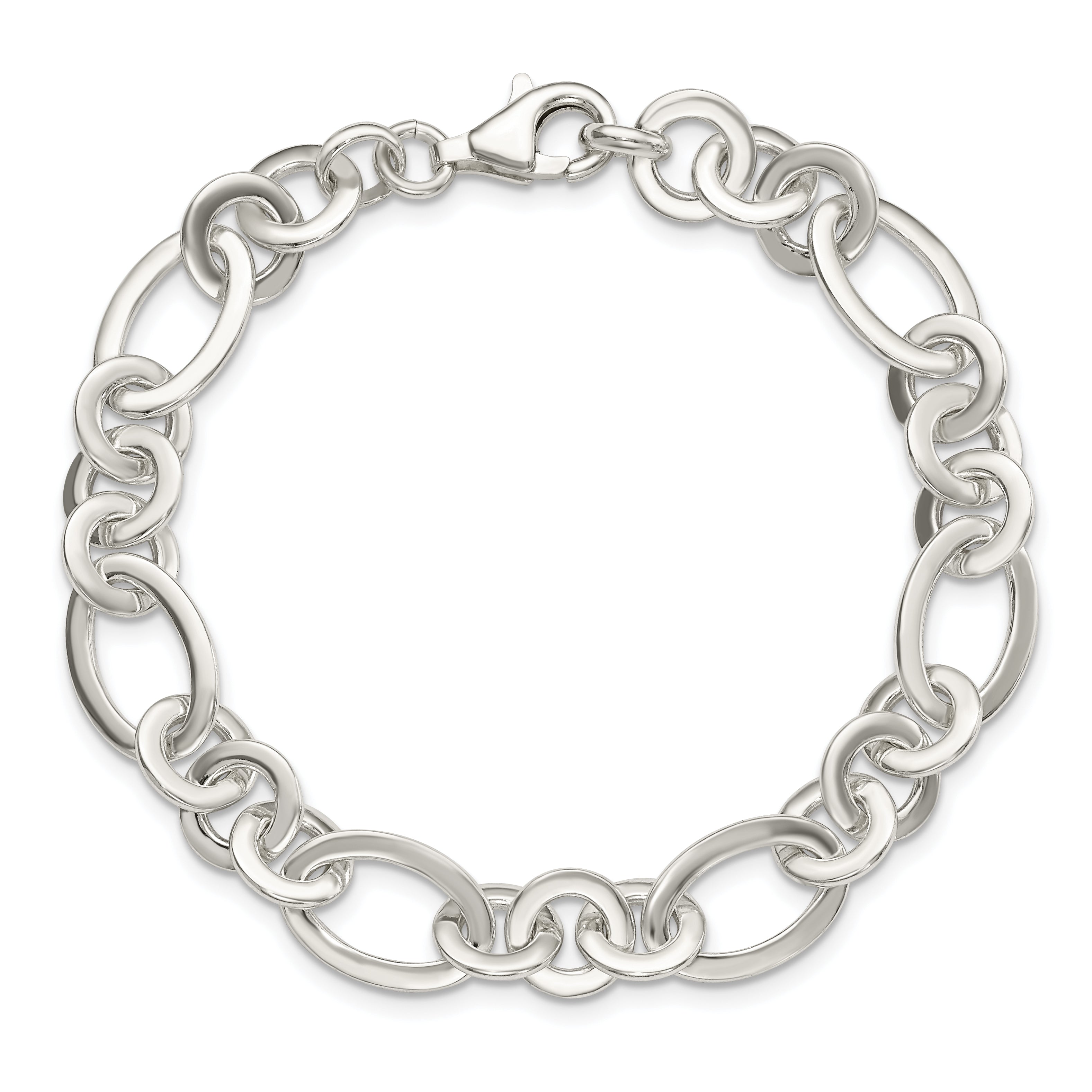 Sterling Silver Fancy Oval and Round Link Bracelet