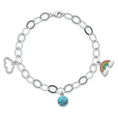 Sterling Silver 8in RH-plated Multi-color Nano Crystal Turquoise Bracelet