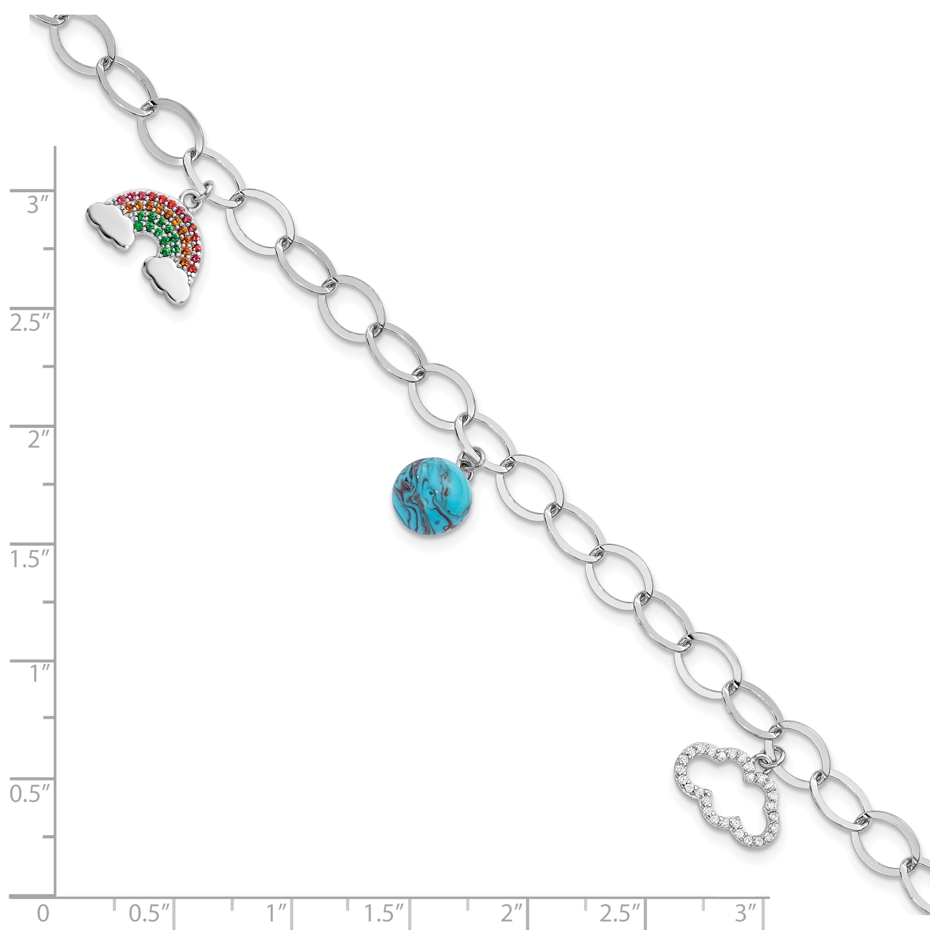 Sterling Silver 8in RH-plated Multi-color Nano Crystal Turquoise Bracelet