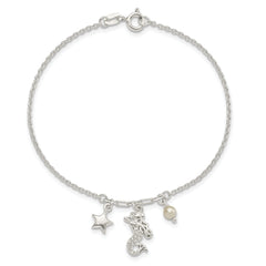 Sterling Silver CZ Mermaid/Star/Glass Pearl Bracelet