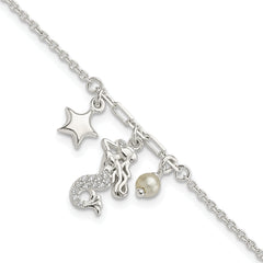 Sterling Silver CZ Mermaid/Star/Glass Pearl Bracelet