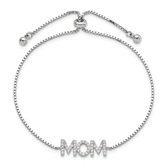 Sterling Silver Polished Rhodium-plated Pav‚ CZ MOM Adjustable Bracelet