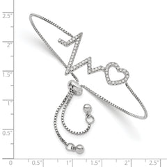 Sterling Silver Polished Rhodium Micro Pav‚ CZ Heartbeat Adj. Bracelet