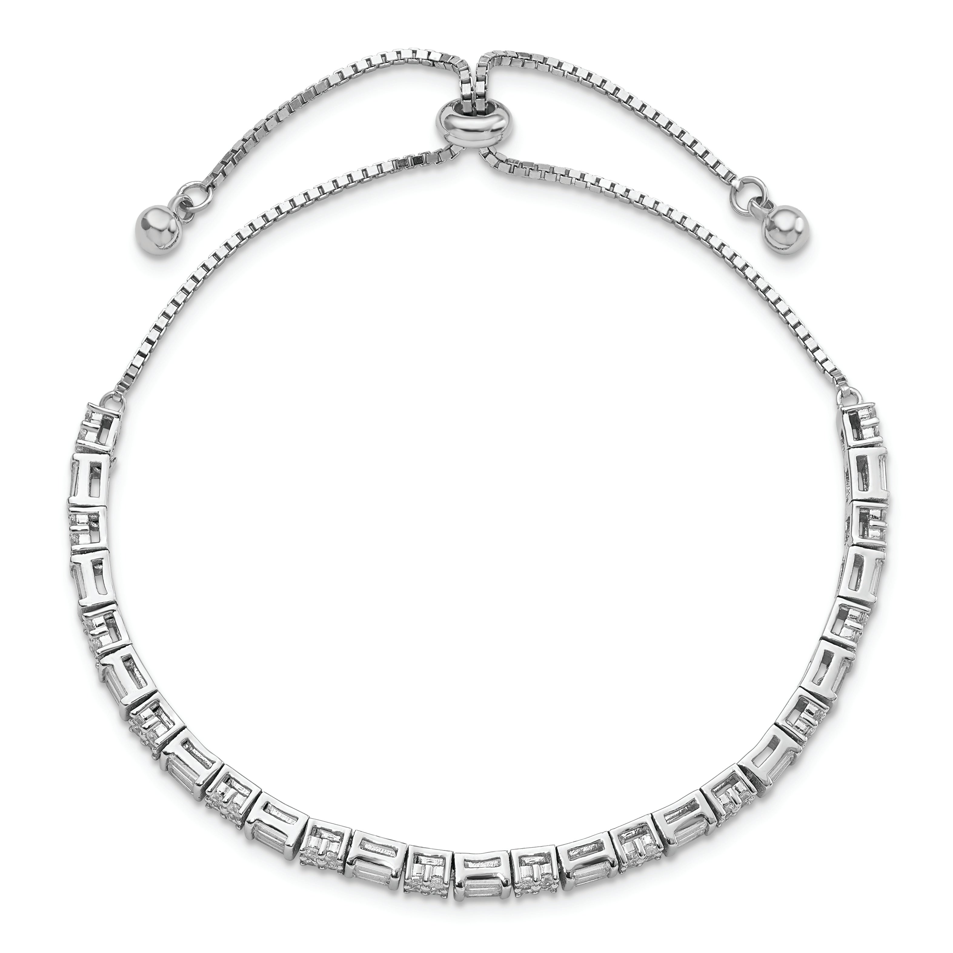 Sterling Silver Polished Rhodium-plated CZ Adjustable Bracelet