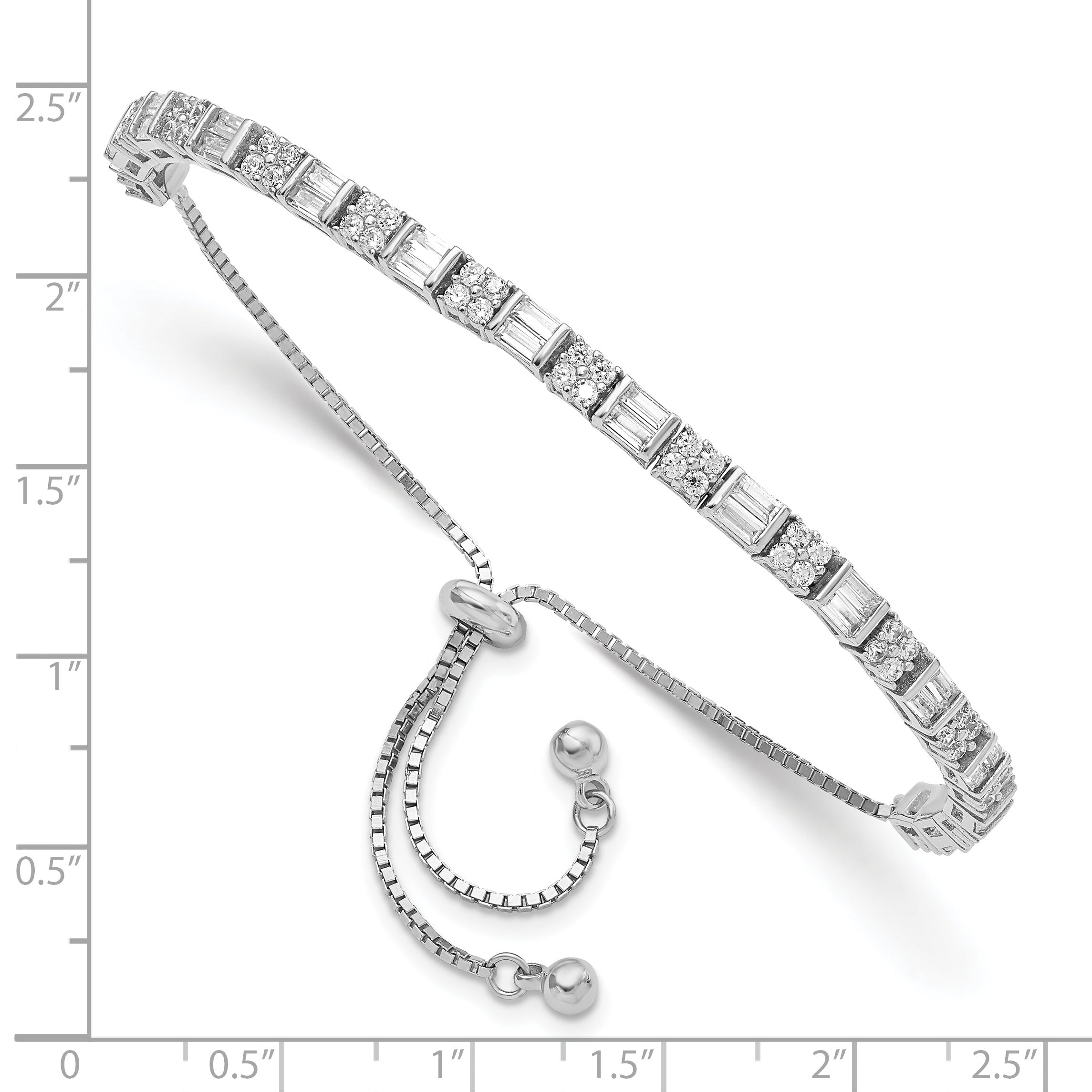 Sterling Silver Polished Rhodium-plated CZ Adjustable Bracelet