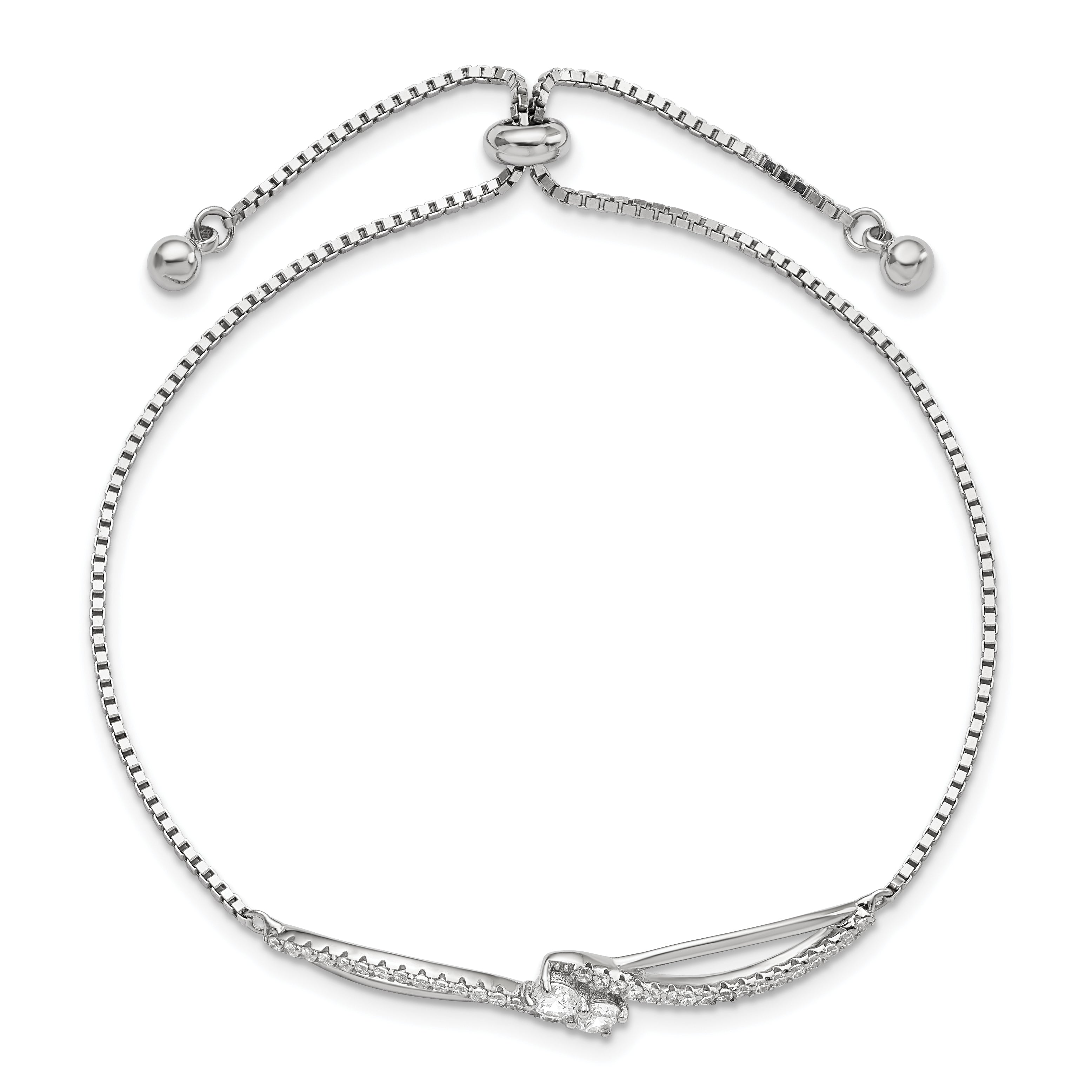 Sterling Silver Polished Rhodium-plated CZ Adjustable Bracelet