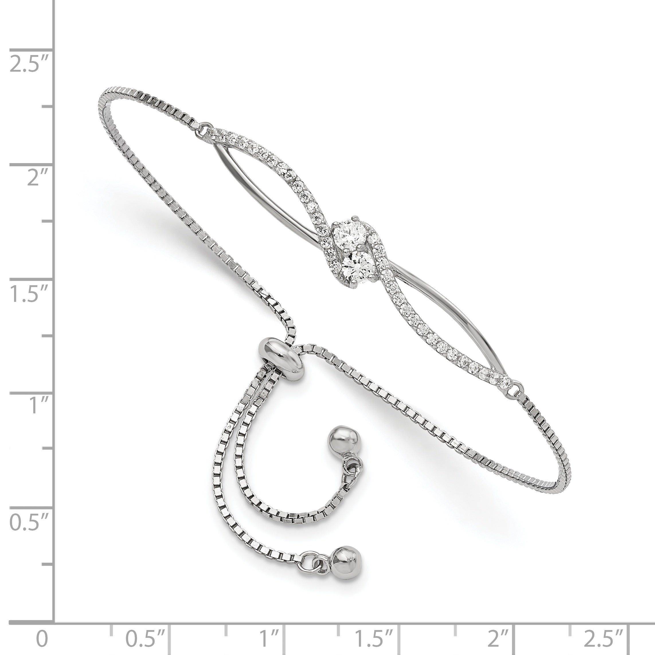 Sterling Silver Polished Rhodium-plated CZ Adjustable Bracelet