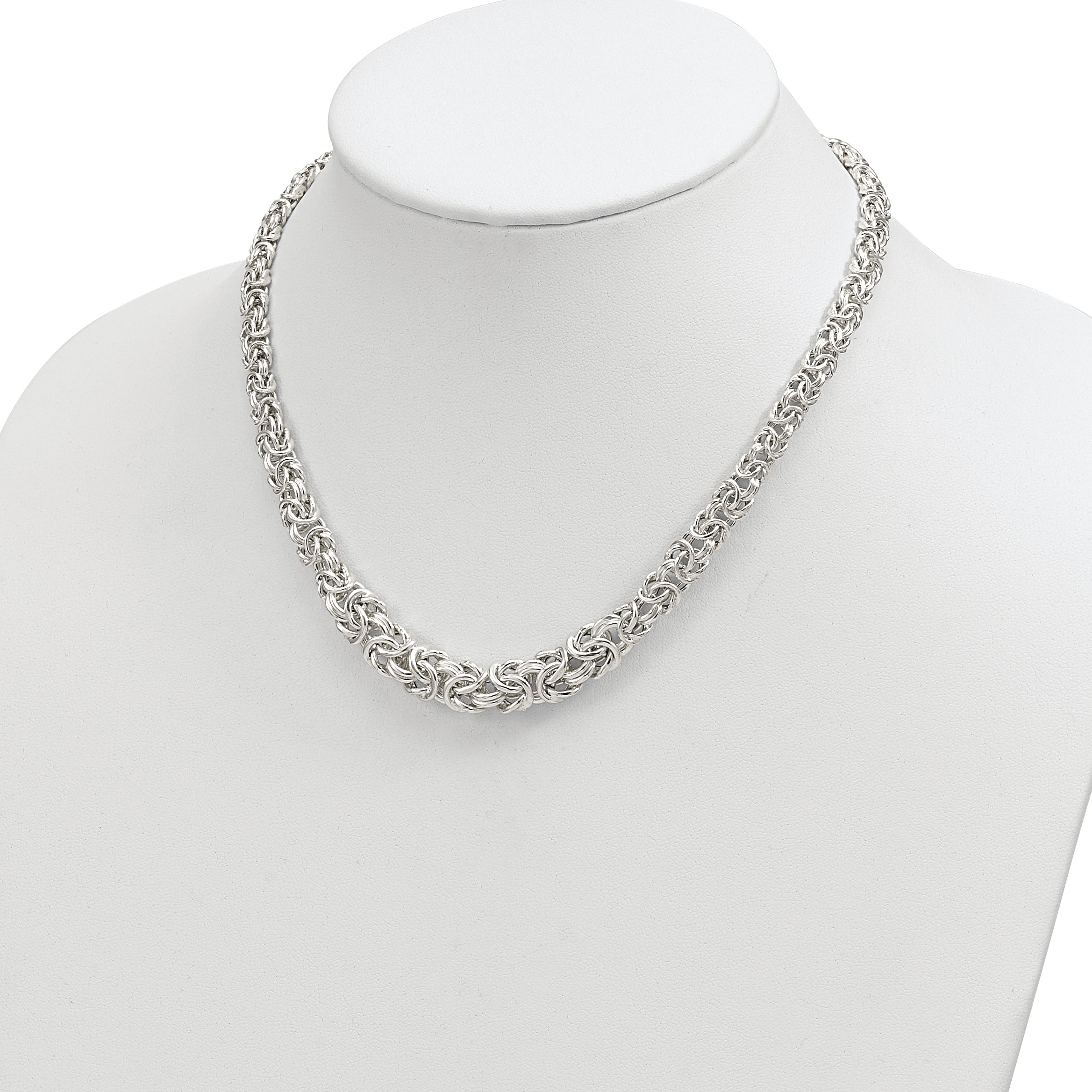 Sterling Silver Polished Byzantine Graduated Link Necklace