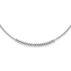 Sterling Silver Rhodium-plated Polished Beaded w/ 2in ext. Necklace