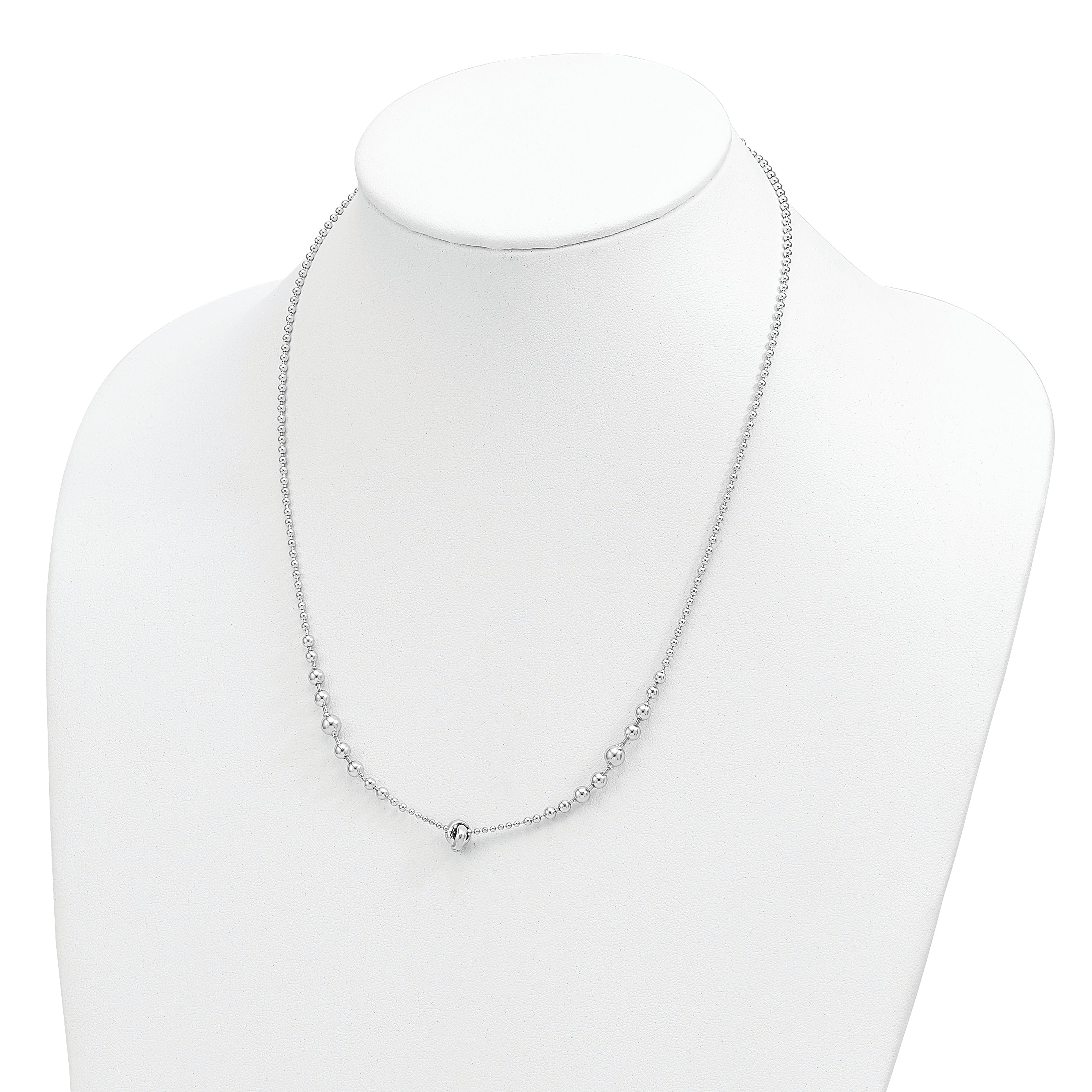 Sterling Silver Rhodium-plated Polished Beaded w/ 2.5in ext. Necklace