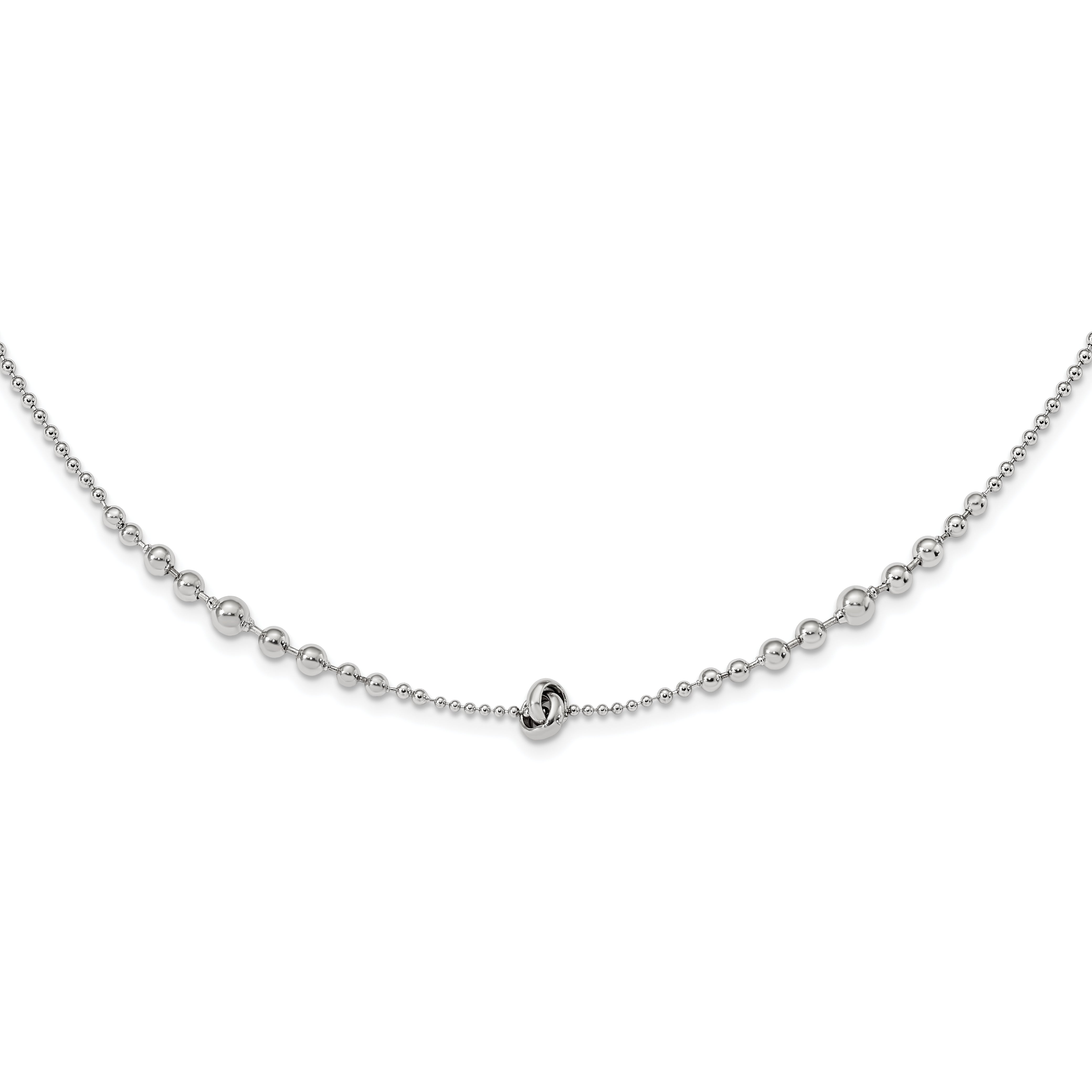 Sterling Silver Rhodium-plated Polished Beaded w/ 2.5in ext. Necklace