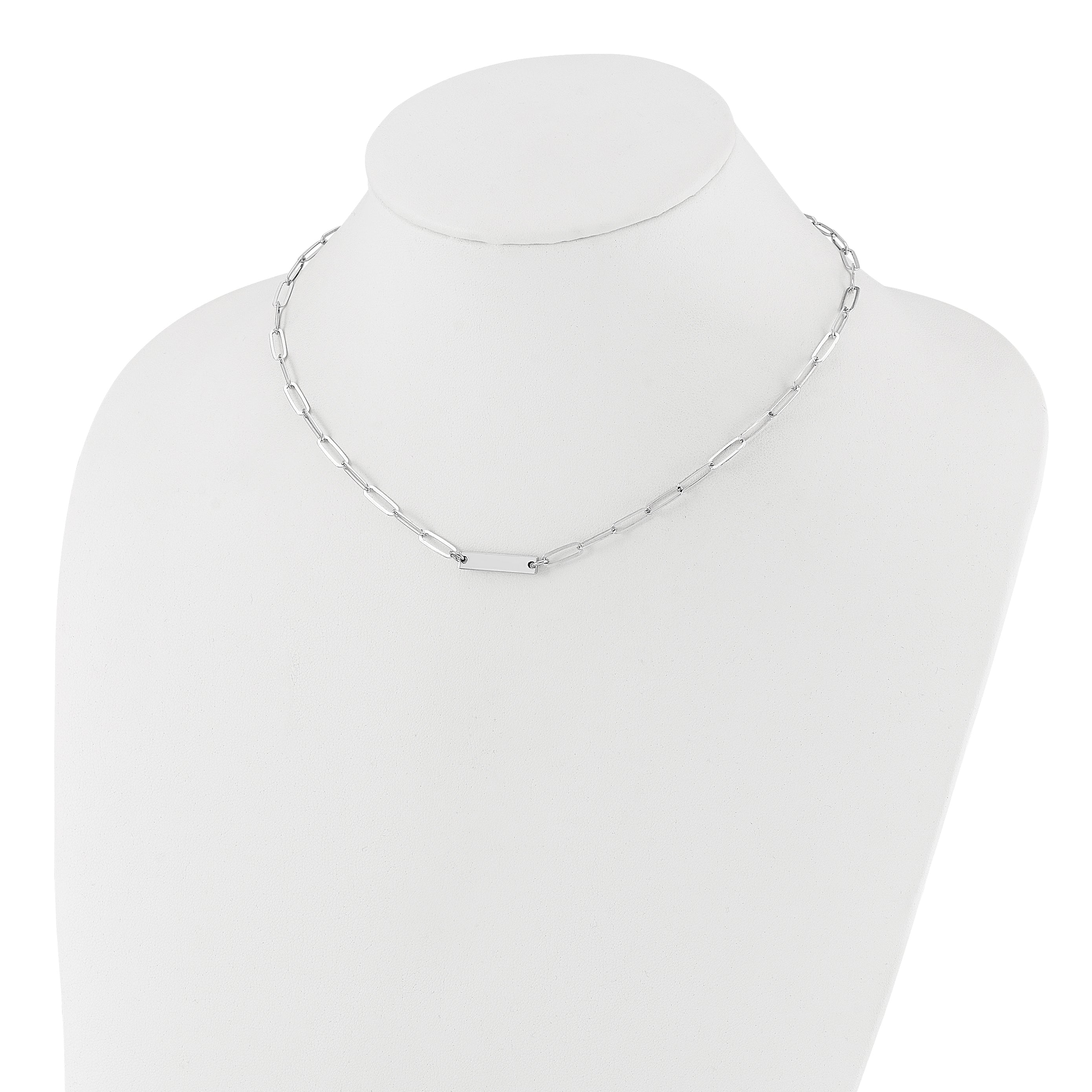 Sterling Silver Rhodium-plated Polished Bar w/ 2in ext. Necklace