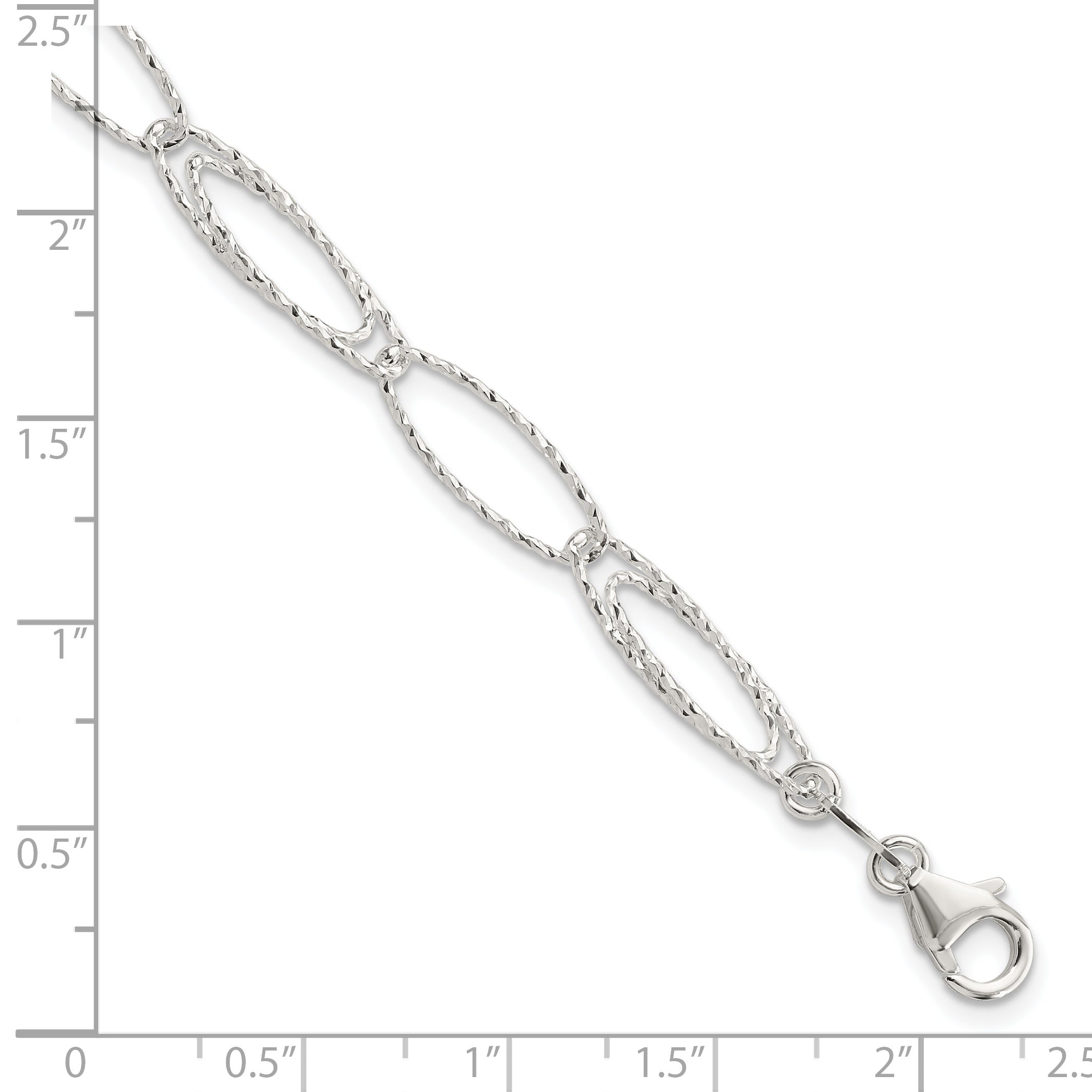 Sterling Silver Rhodium-plated Polished D/C Fancy Link Bracelet