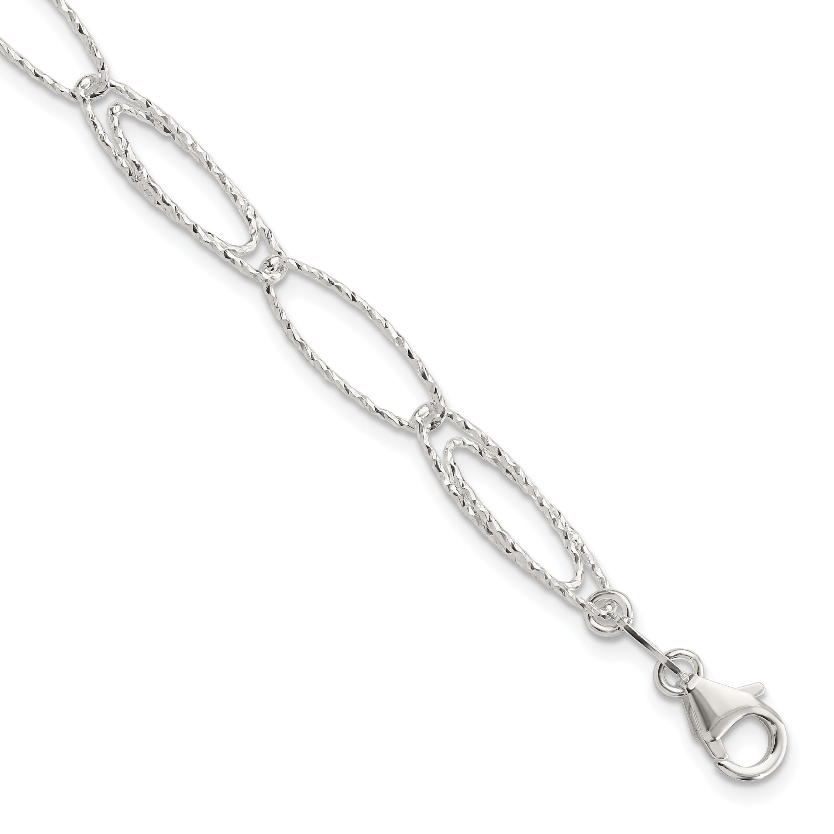 Sterling Silver Rhodium-plated Polished D/C Fancy Link Bracelet