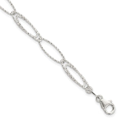 Sterling Silver Rhodium-plated Polished D/C Fancy Link Bracelet