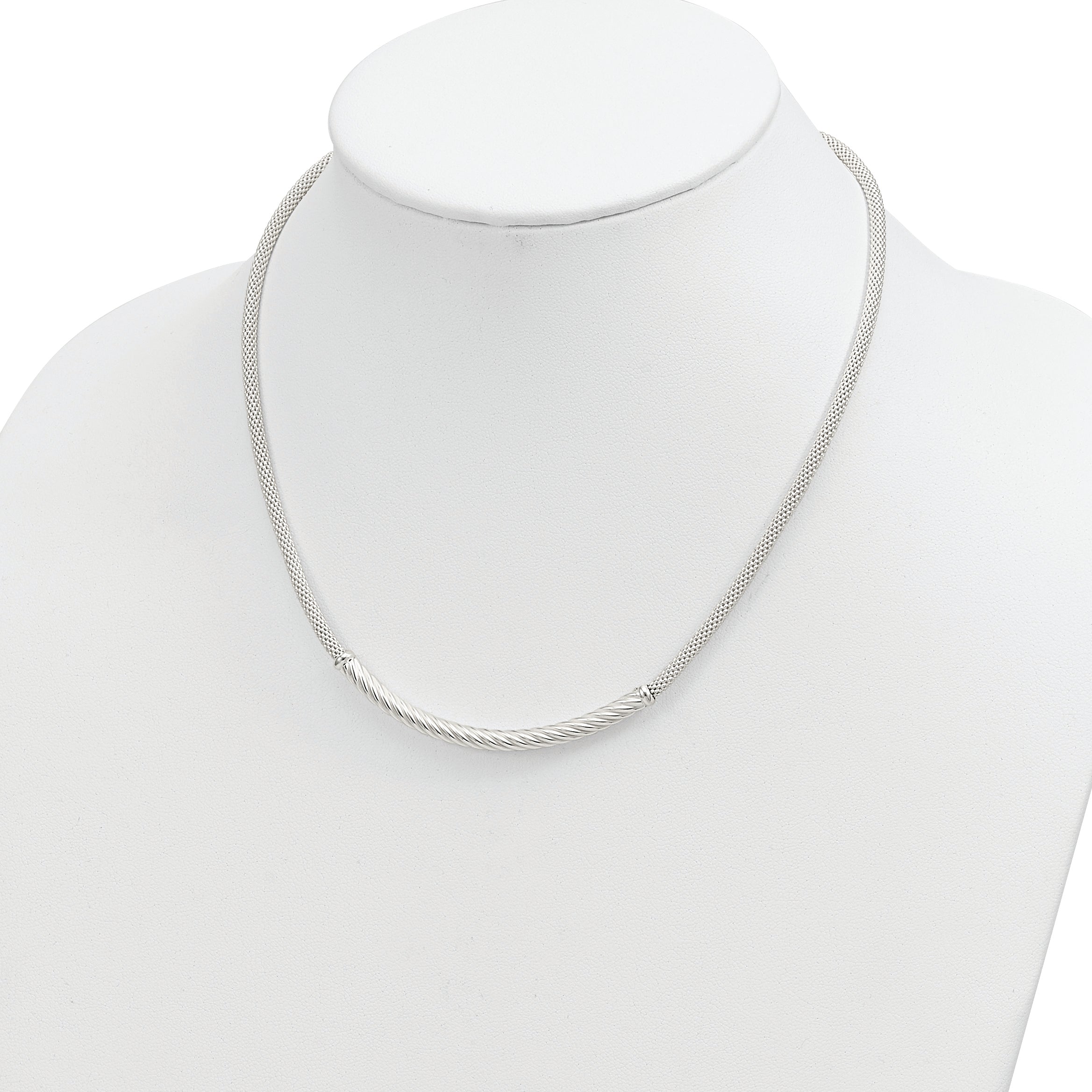 Sterling Silver Polished Twisted Bar Necklace