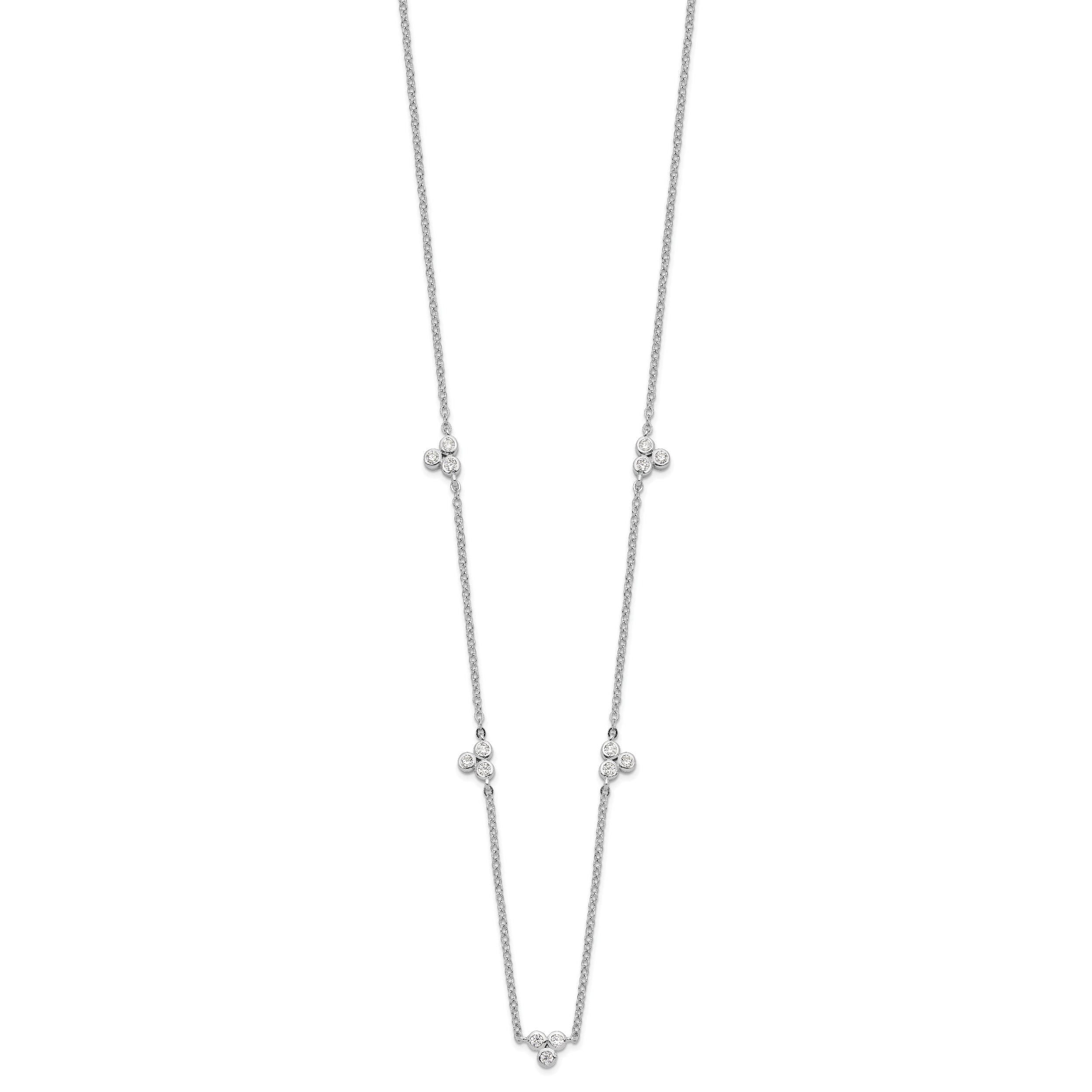 Sterling Silver Rhodium-plated Polished CZ 5 Stations Necklace