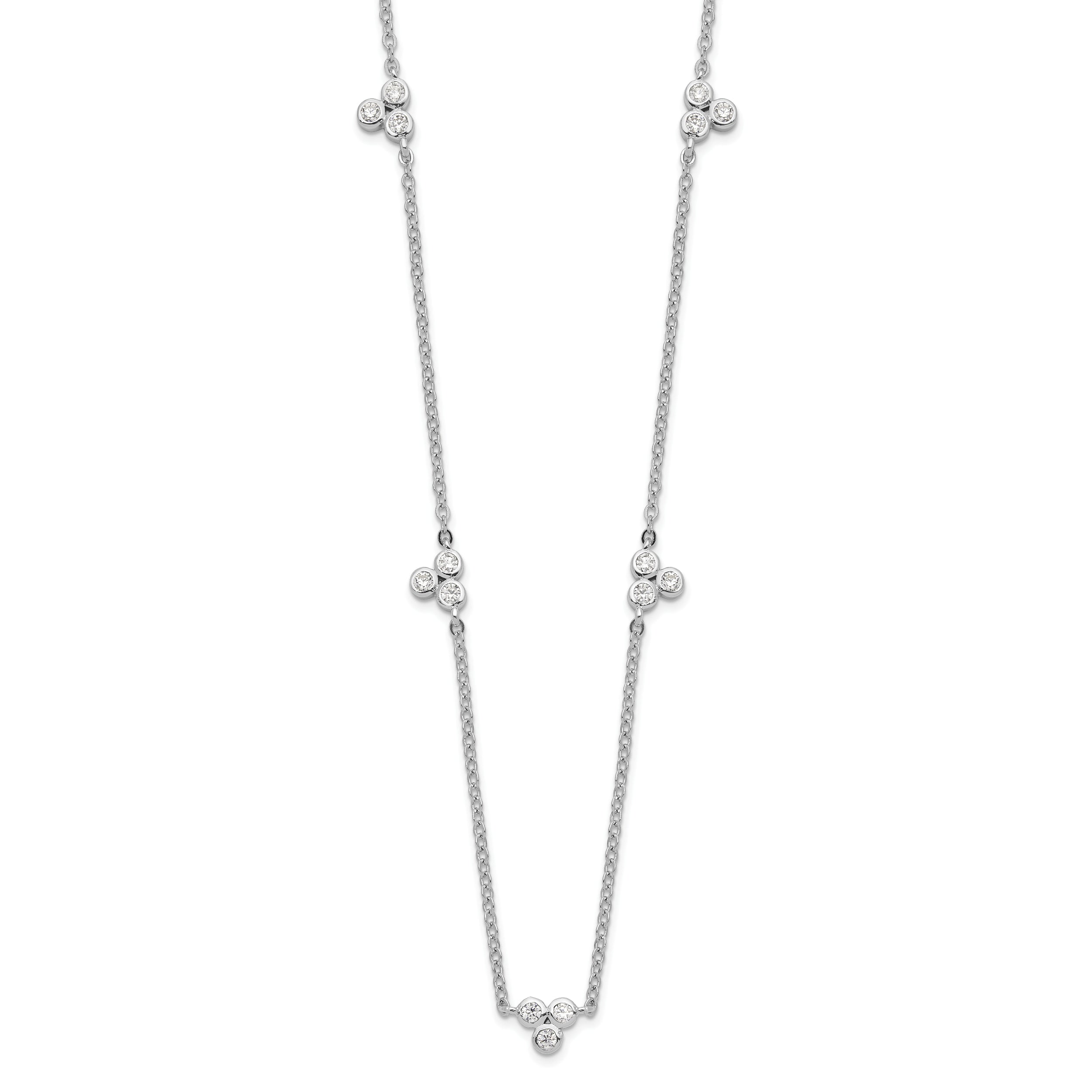 Sterling Silver Rhodium-plated Polished CZ 5 Stations Necklace