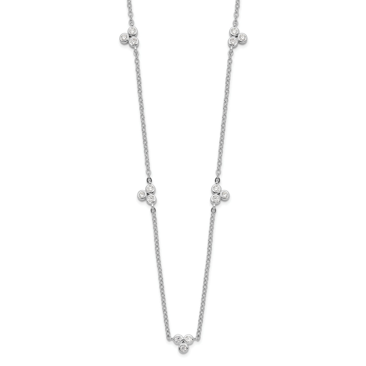 Sterling Silver Rhodium-plated Polished CZ 5 Stations Necklace