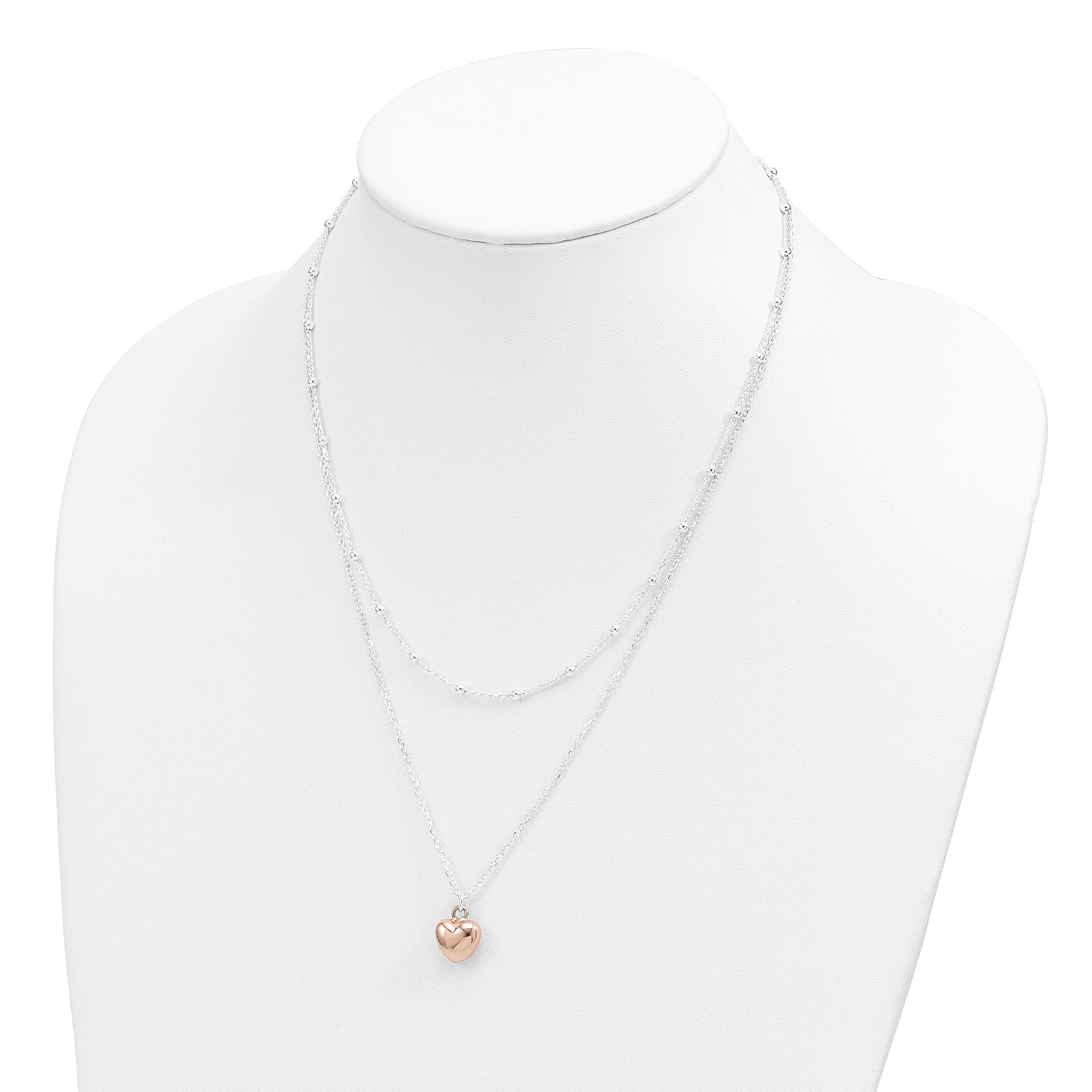 Sterling Silver & Rose-tone Beaded Heart Adjustable Necklace