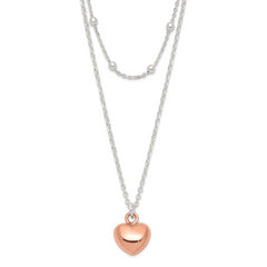 Sterling Silver & Rose-tone Beaded Heart Adjustable Necklace