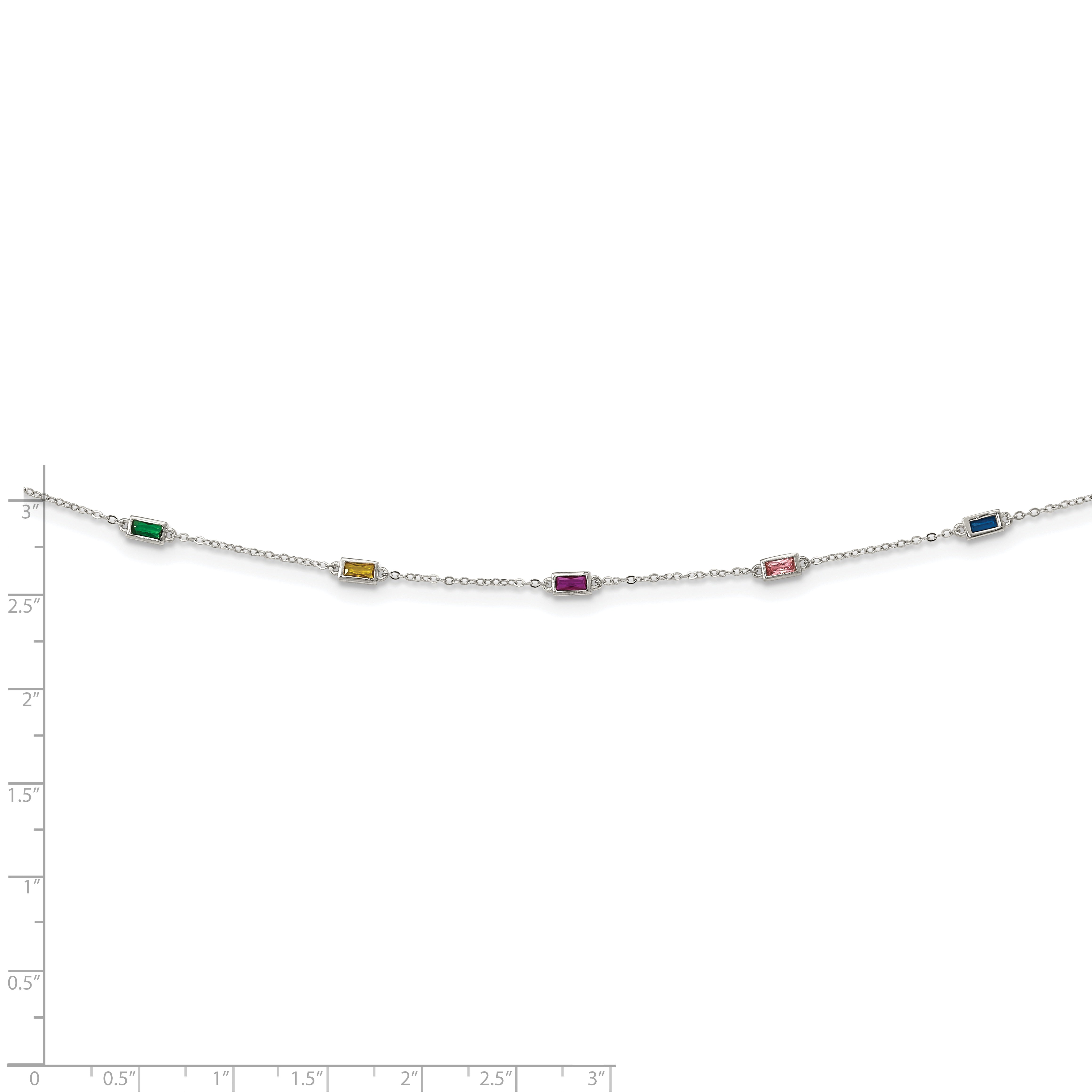 Sterling Silver Rhodium-plated Polished Multicolor CZ Necklace