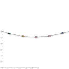 Sterling Silver Rhodium-plated Polished Multicolor CZ Necklace