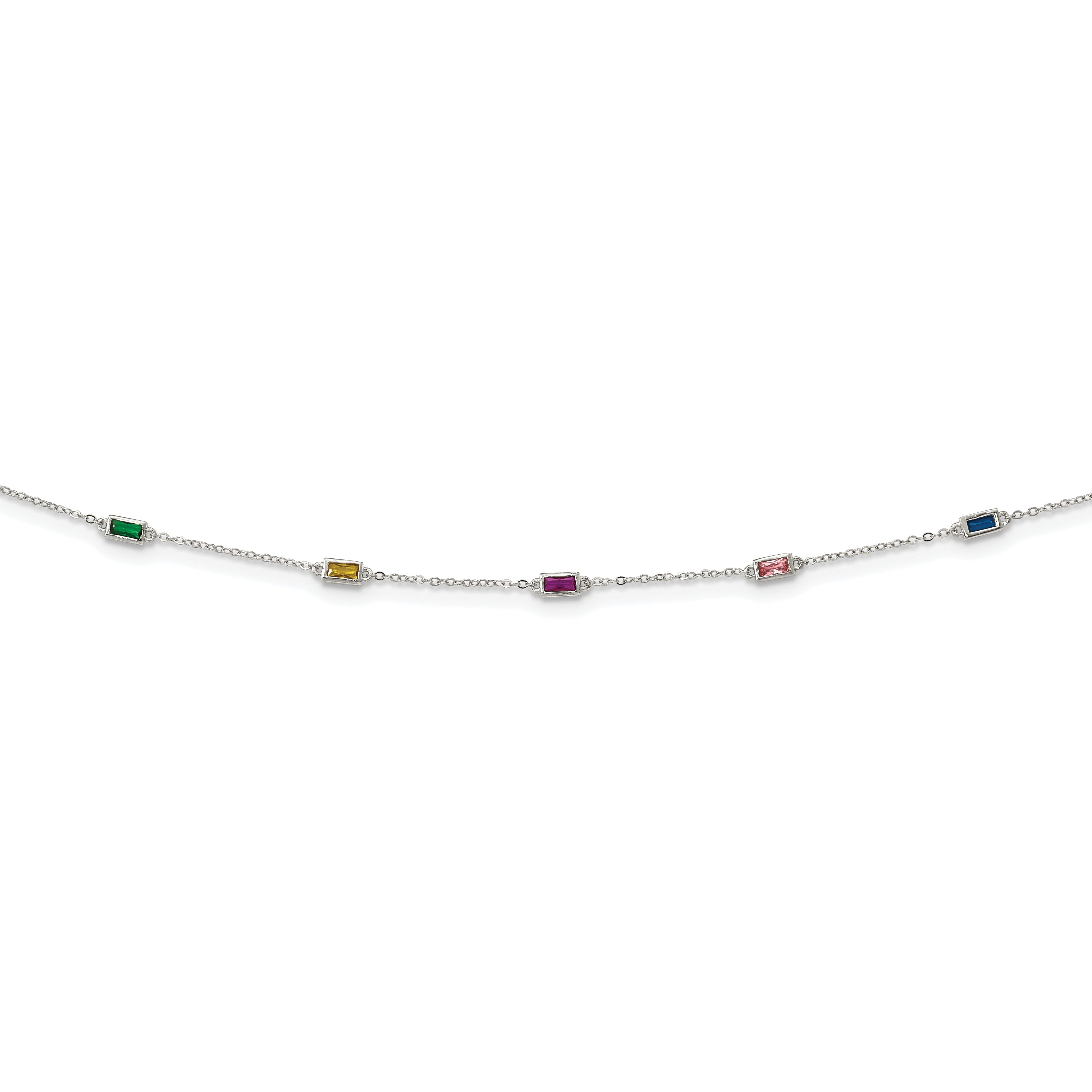 Sterling Silver Rhodium-plated Polished Multicolor CZ Necklace