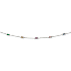 Sterling Silver Rhodium-plated Polished Multicolor CZ Necklace