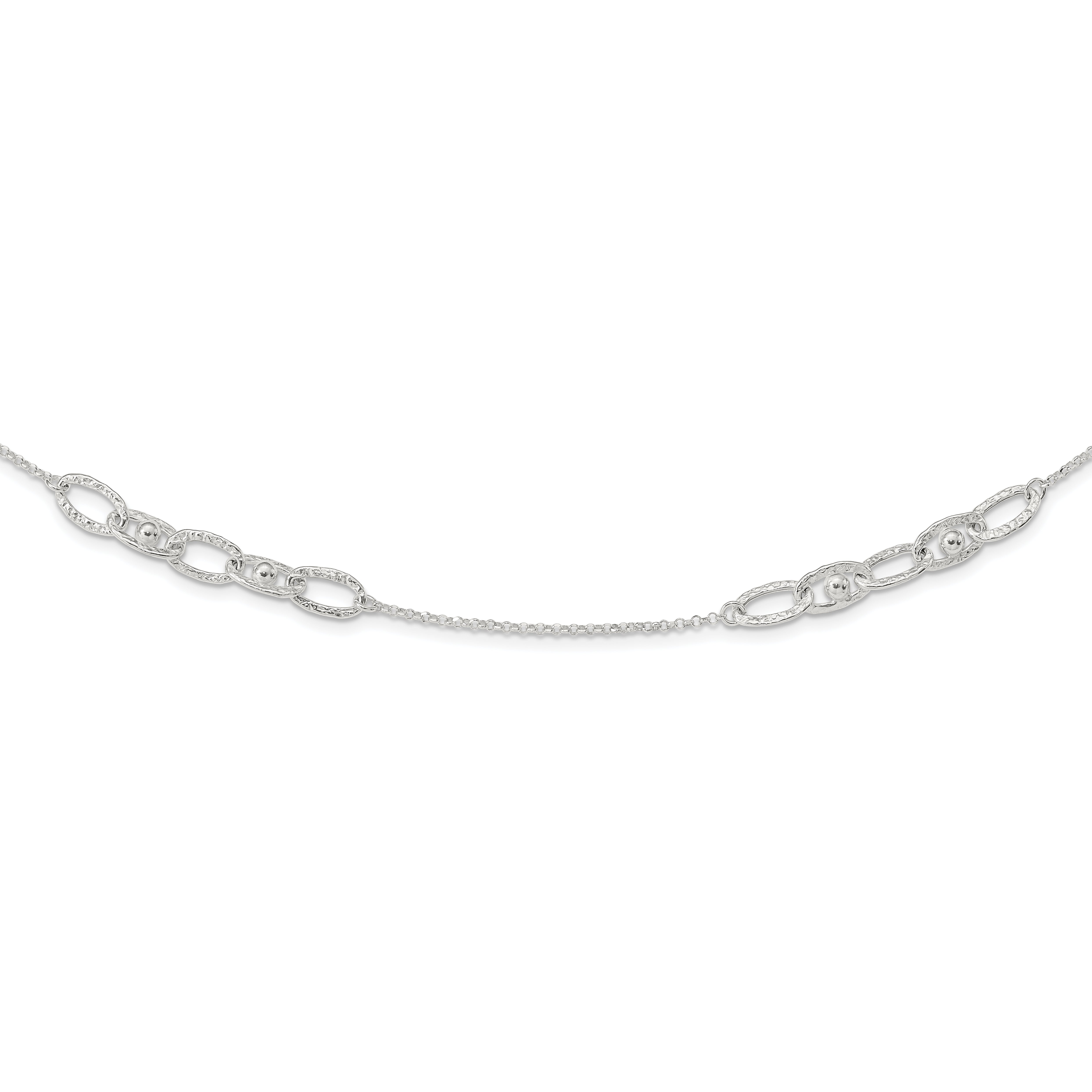 Sterling Silver Hammered Oval w/Beads Necklace