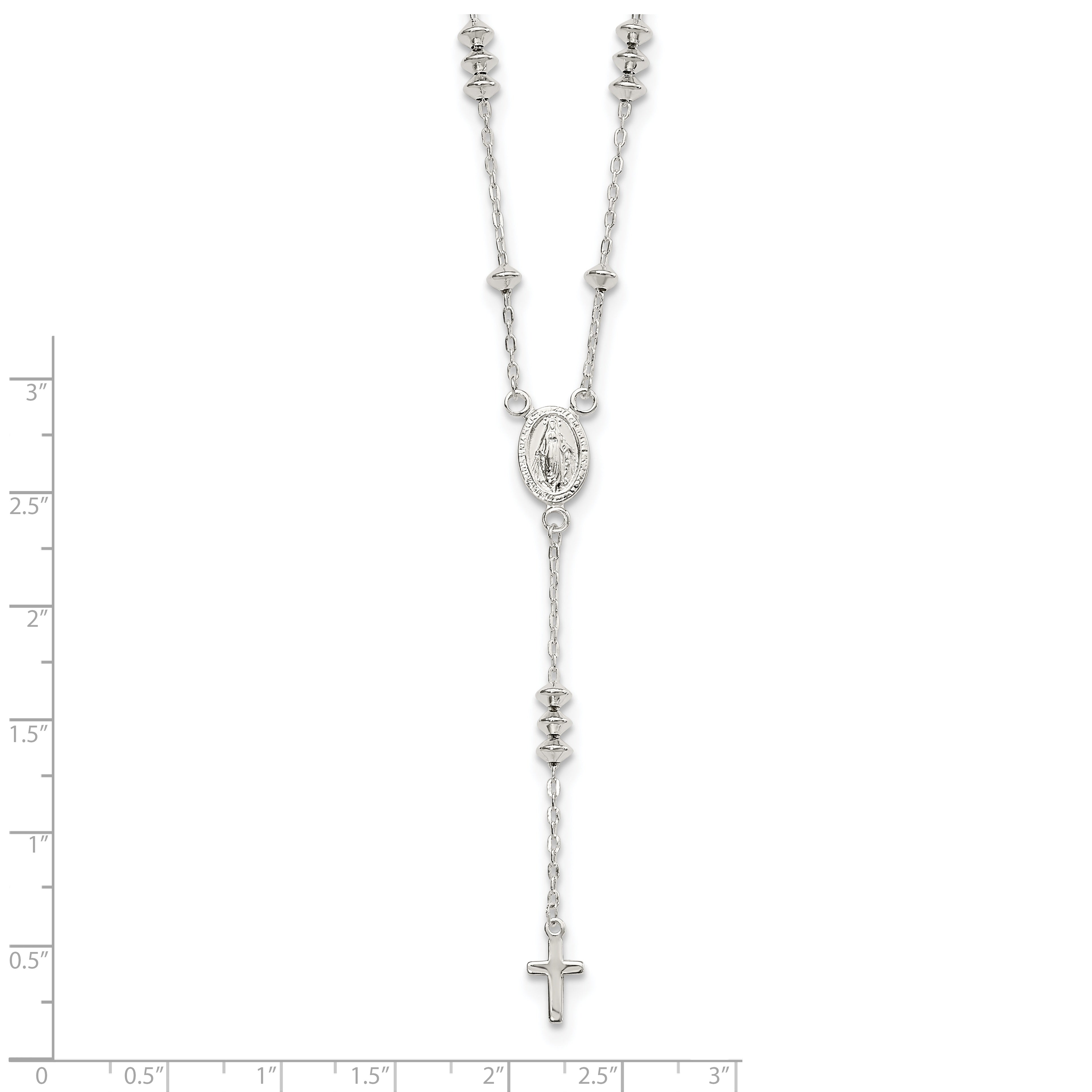 Sterling Silver Polished Mary and Cross Y-drop 1.75in ext. Necklace