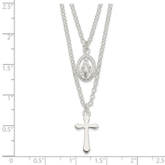 Sterling Silver Polished Medallion & Cross Necklace