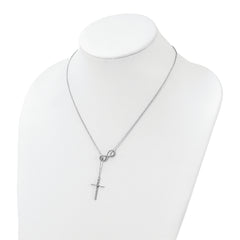 Sterling Silver Polished Rhodium CZ Cross/Infinity Symbol 18in Necklace