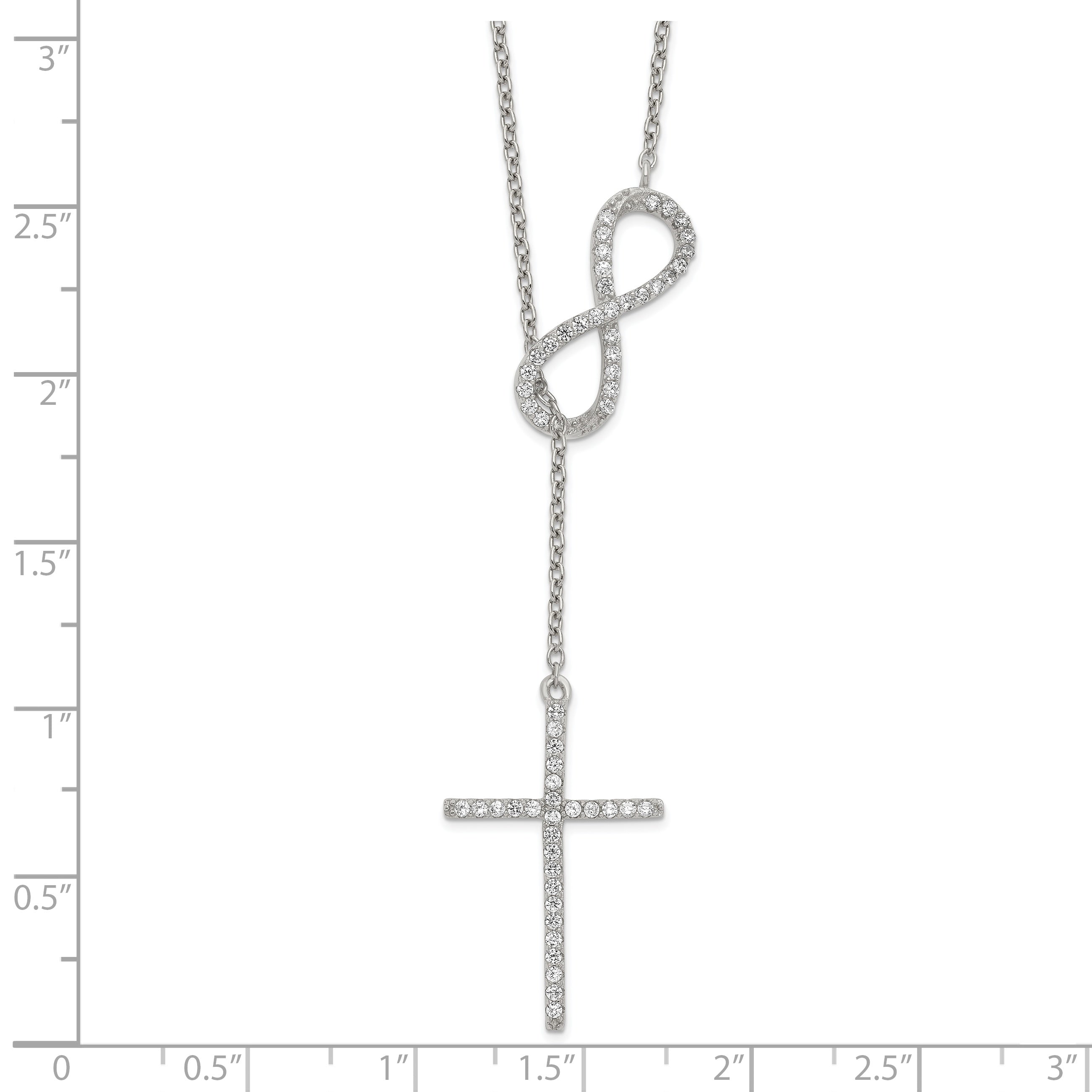 Sterling Silver Polished Rhodium CZ Cross/Infinity Symbol 18in Necklace