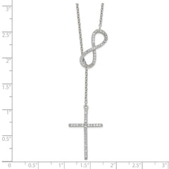 Sterling Silver Polished Rhodium CZ Cross/Infinity Symbol 18in Necklace