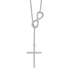 Sterling Silver Polished Rhodium CZ Cross/Infinity Symbol 18in Necklace