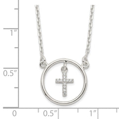 Sterling Silver CZ Cross in Circle Necklace