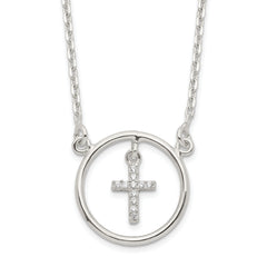 Sterling Silver CZ Cross in Circle Necklace