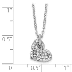 Sterling Silver Rhodium-plated Polished CZ Heart Necklace