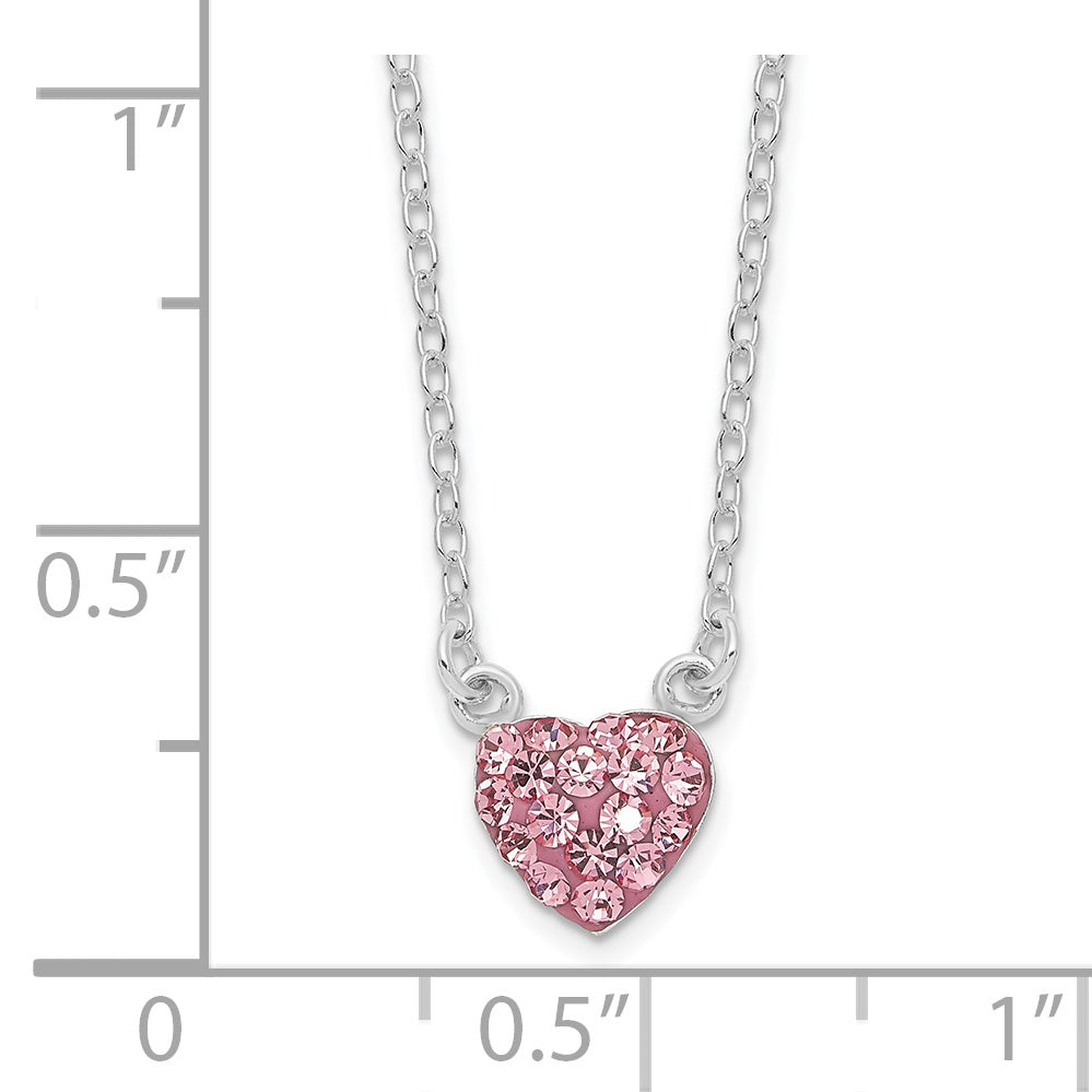 Sterling Silver Rhodium-plated Polished Pink Crystal Heart Necklace