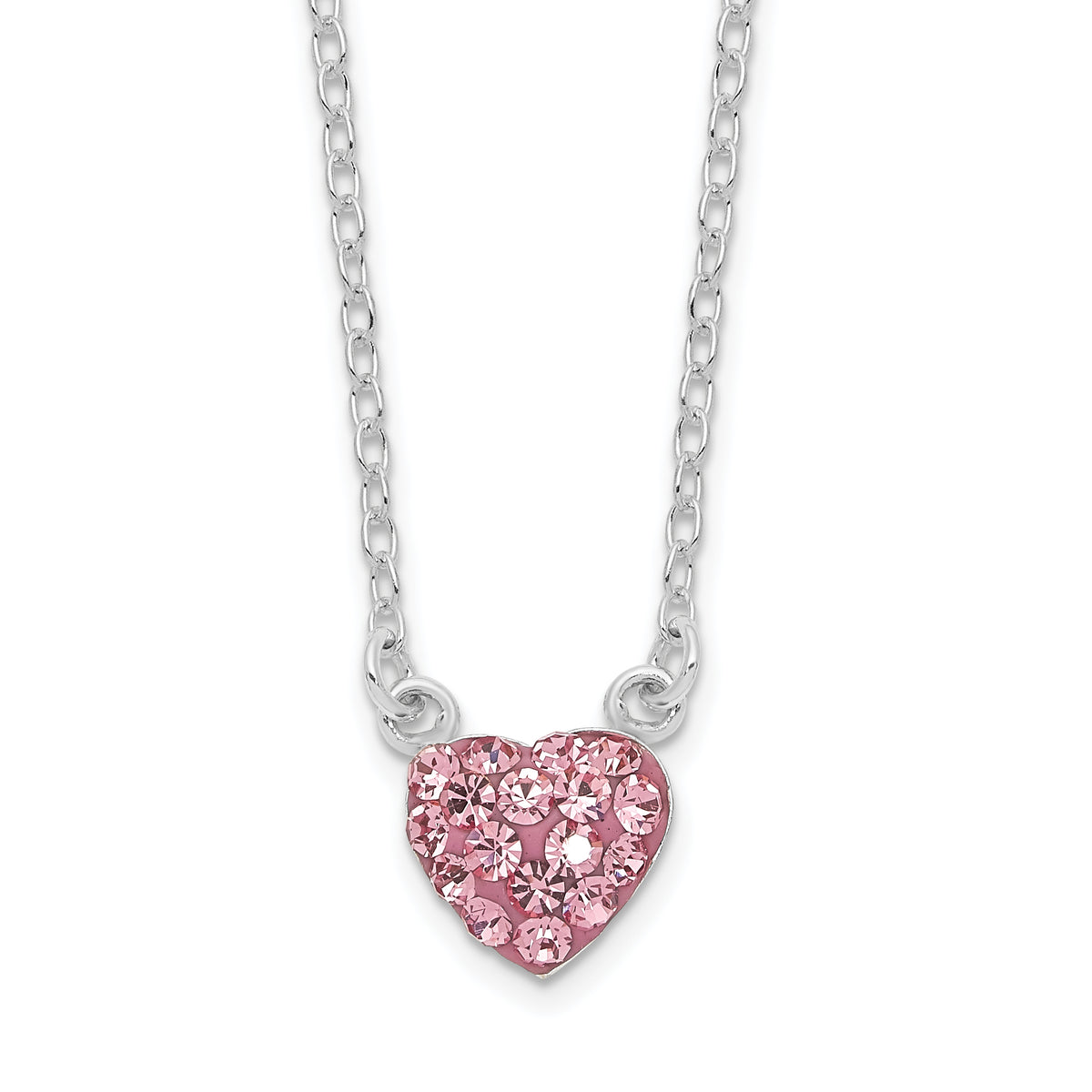 Sterling Silver Rhodium-plated Polished Pink Crystal Heart Necklace