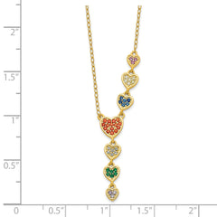 Sterling Silver Gold-tone Multicolor CZ Hearts 16.75 inch Necklace