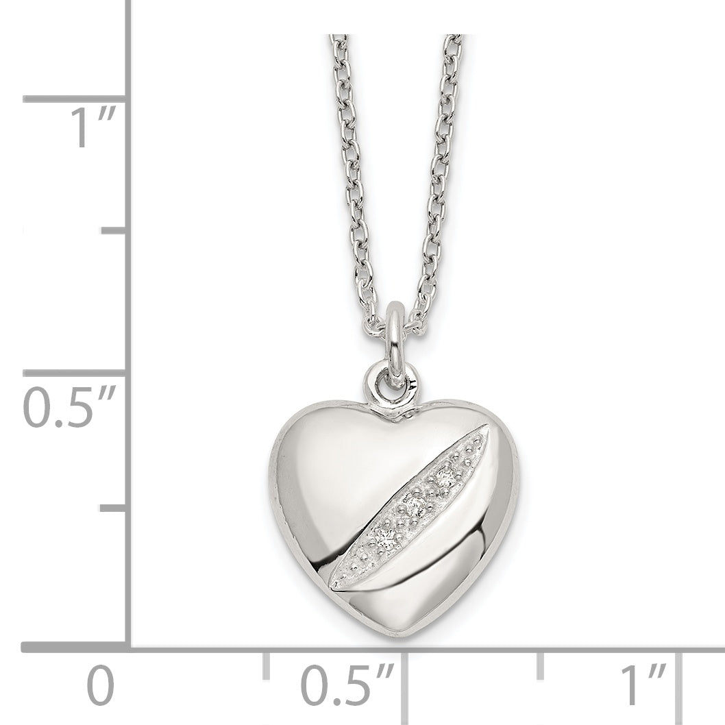 Sterling Silver CZ 16in w/2in ext Heart Necklace