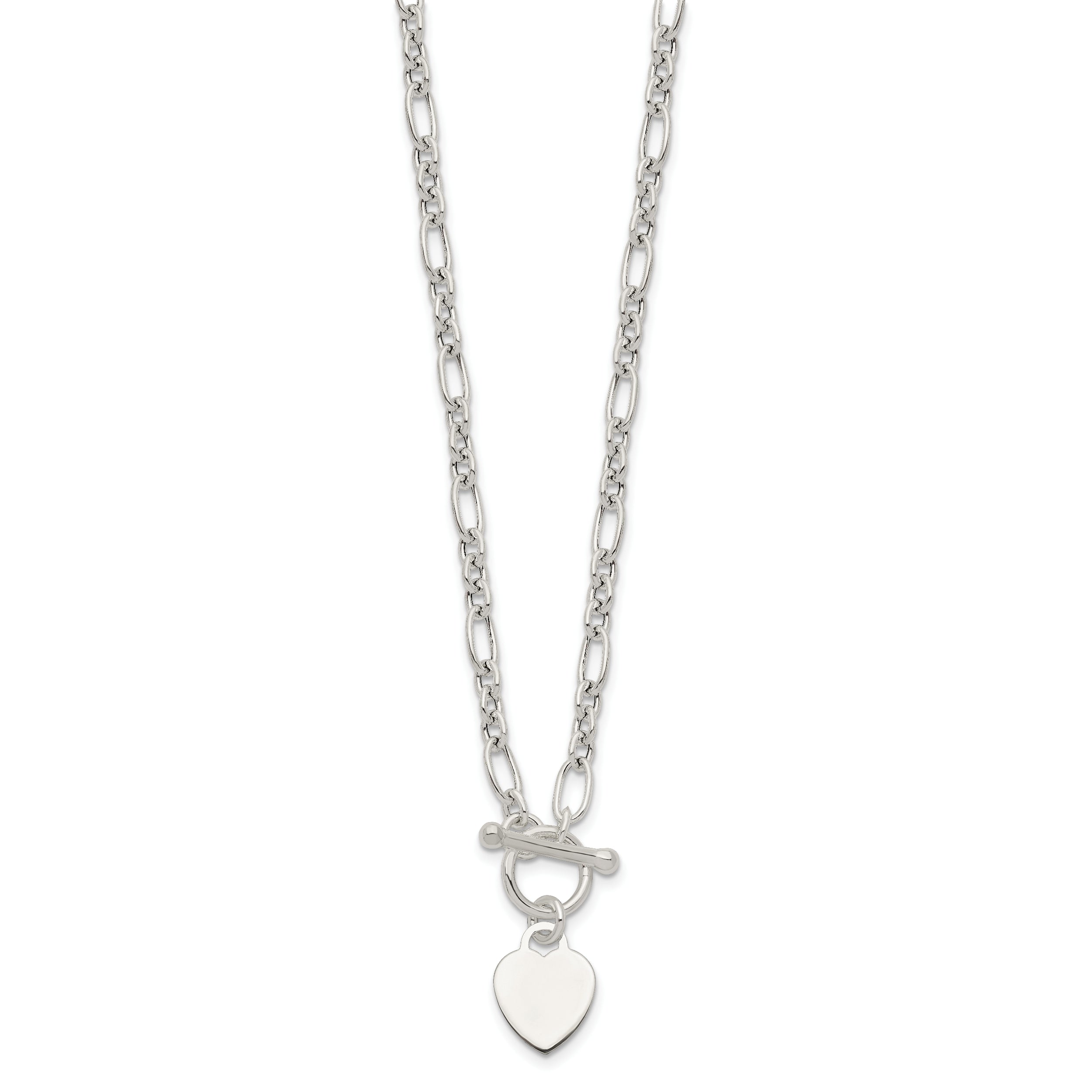 Sterling Silver Polished Heart Charm Fancy Link Necklace