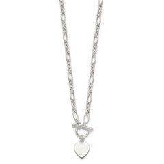 Sterling Silver Polished Heart Charm Fancy Link Necklace